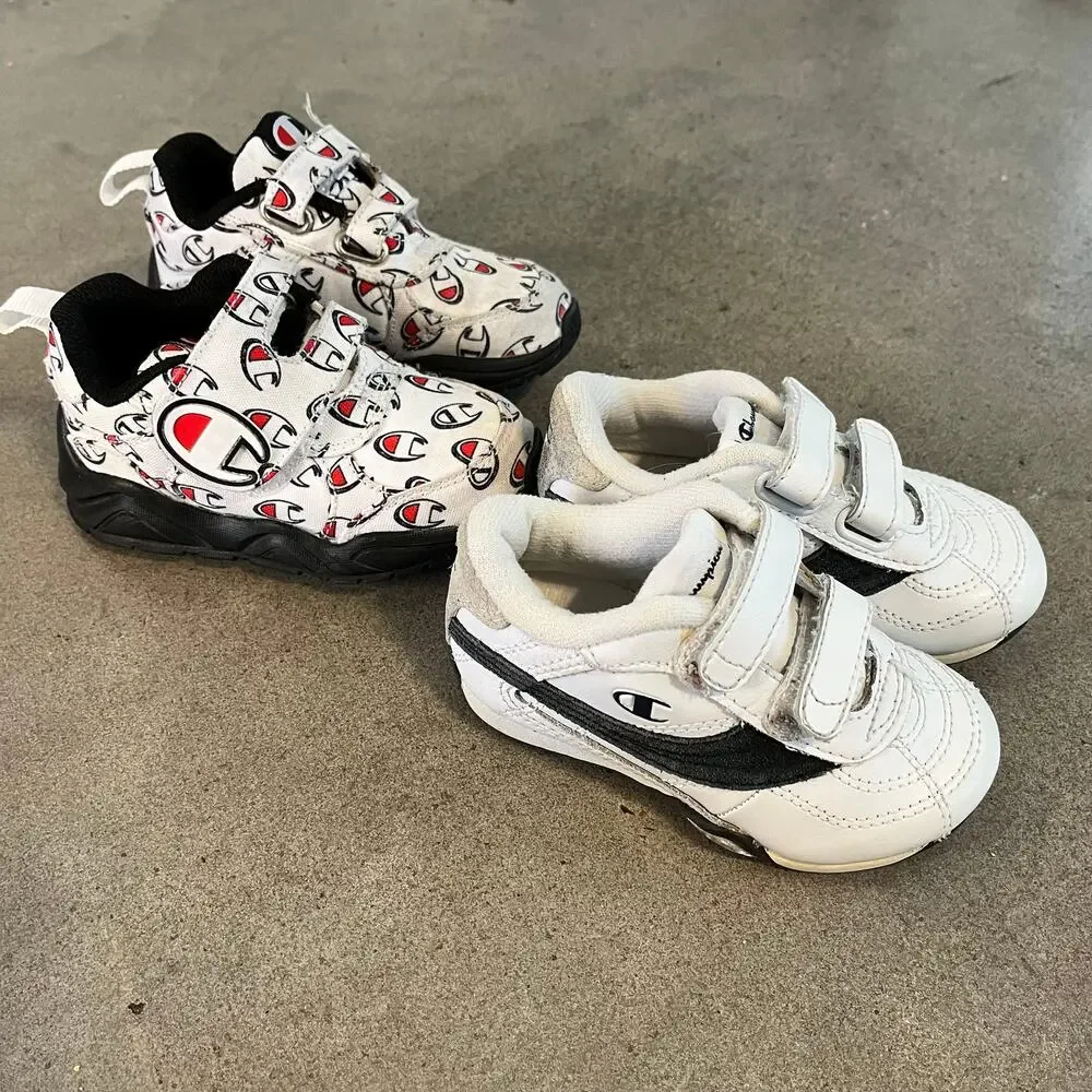 Champions White leather mosaic toddler sneakers boys size 6 bundle shoes